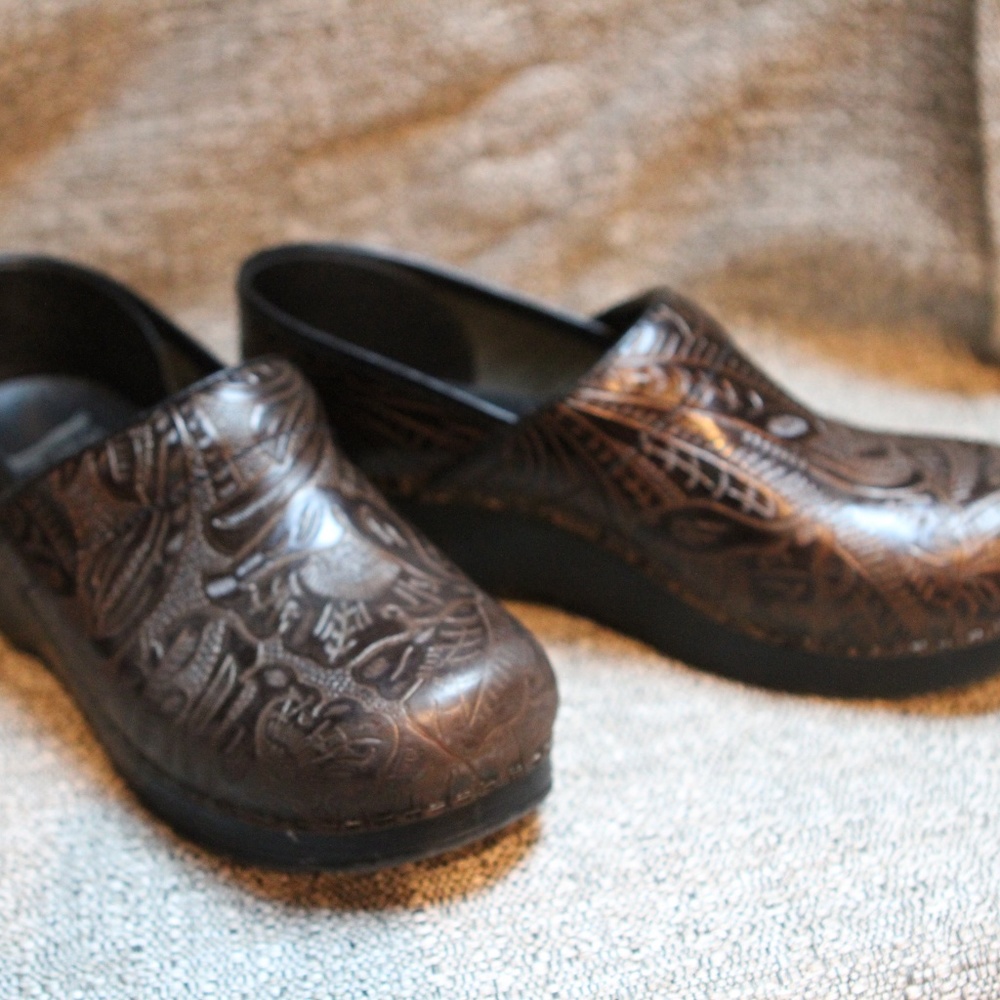 Dansko Professional Brown Tooled Clogs